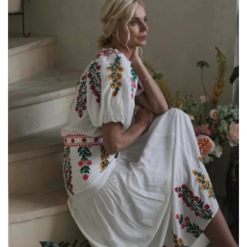 Antonio Melani x Jen Sumko Plus Woven Nicci Embroidered Floral Top White Size 14 - Picture 2 of 12